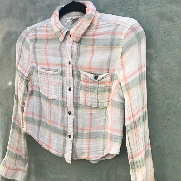 Free People Plaid Cotton Crop Shirt - Picture 4 of 8